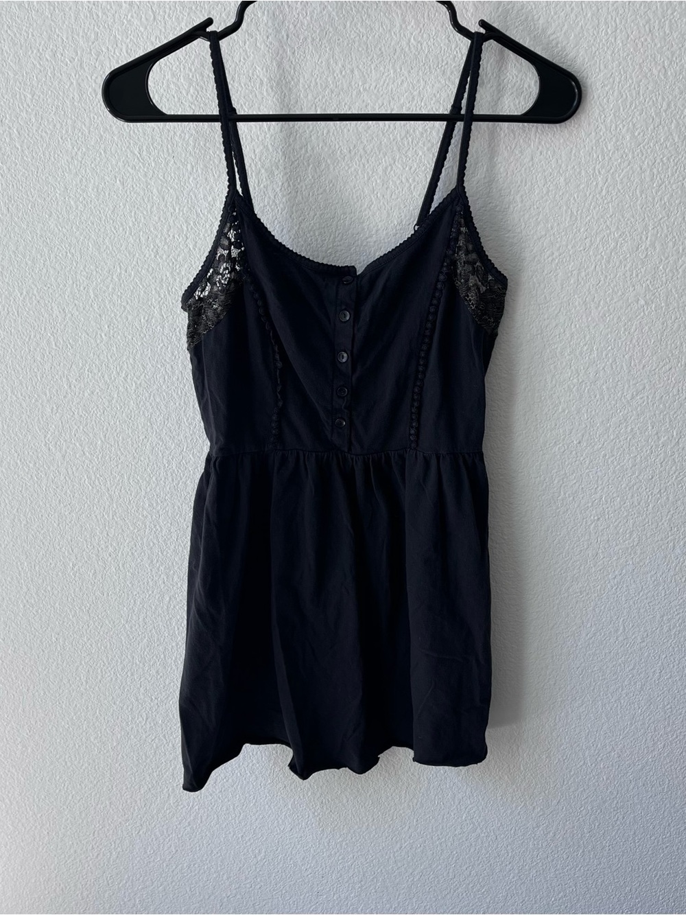 Black cotton mini dress with adjustable straps, size Small S